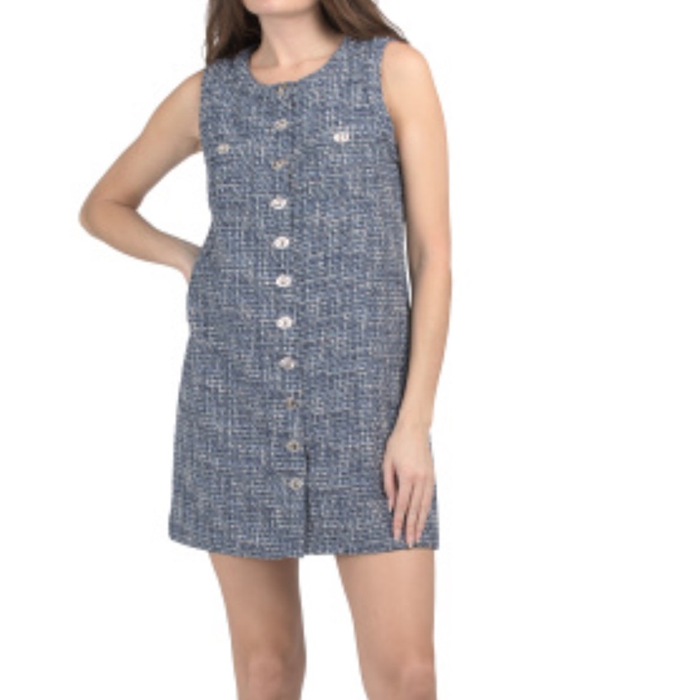ELIE TAHARI Sleeveless Scoop Neck Button Down Tweed Mini Dress, NWOT